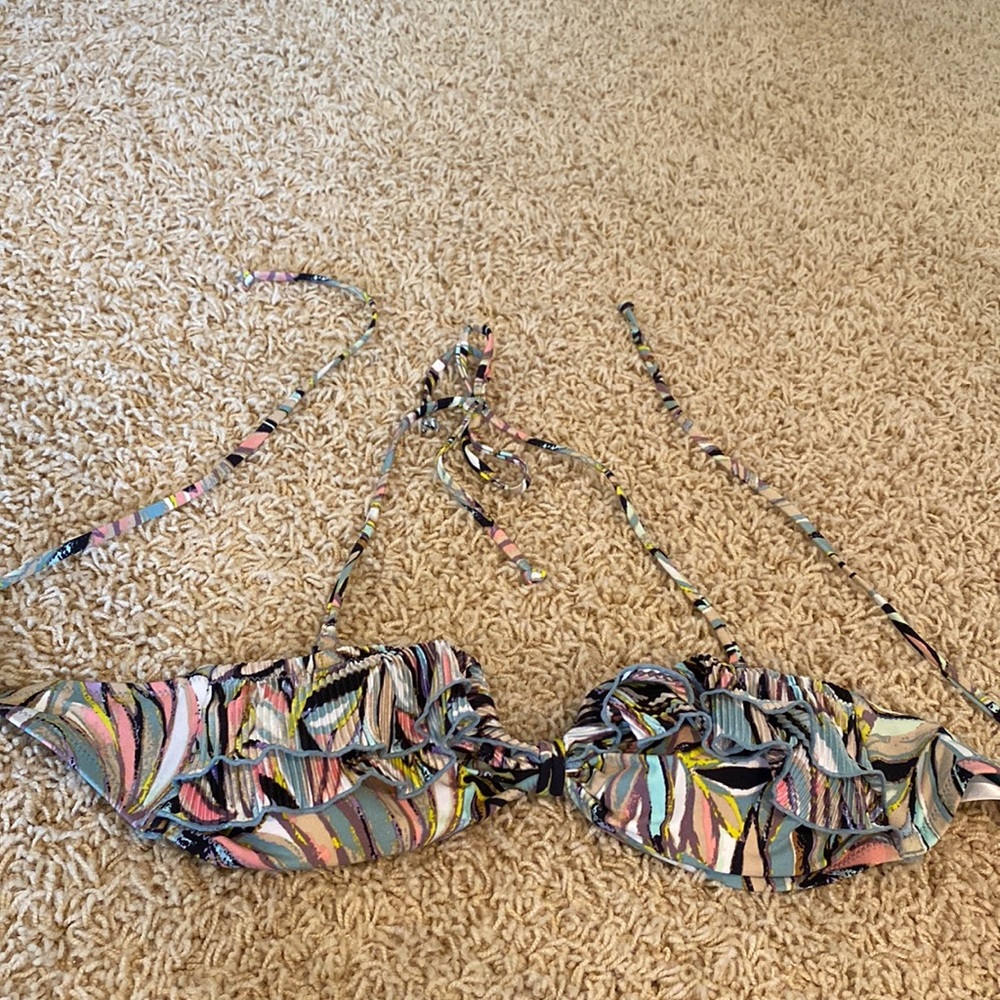 H&M bikini top - blue with floral pattern, size 8